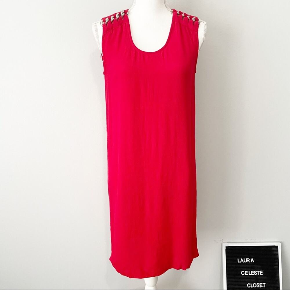 Michael Kors red sleeveless shift dress small chain link nwt